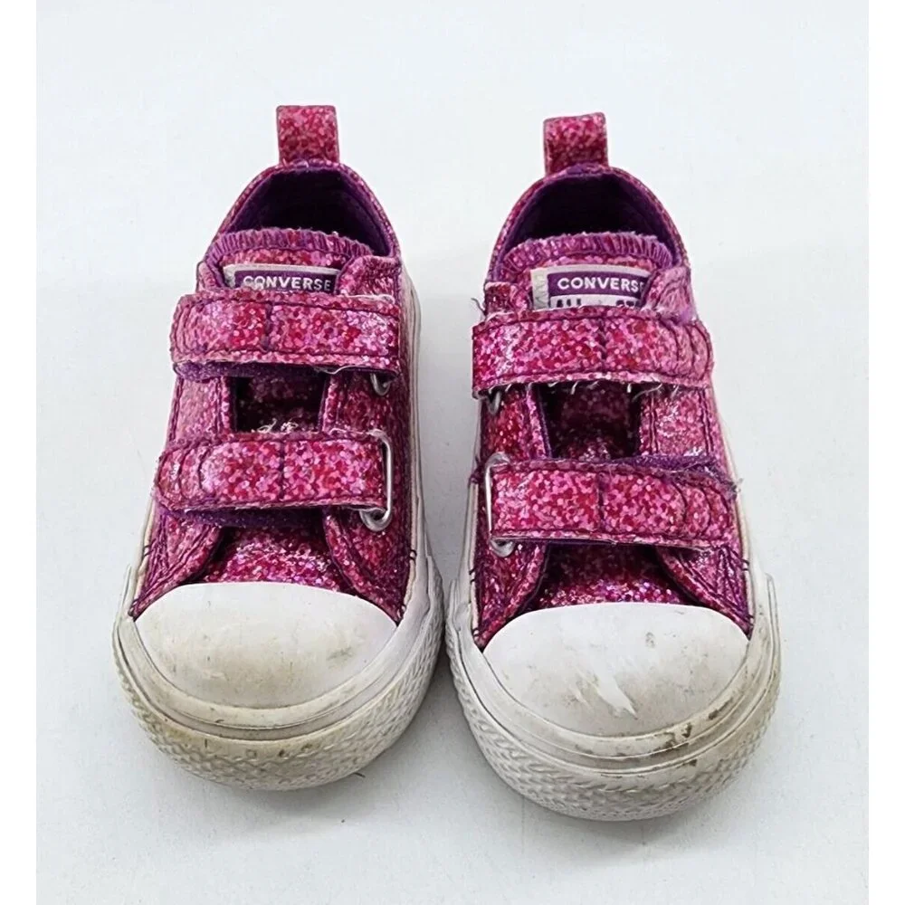 CONVERSE‎ All Star Girls Shoes Hook & Loop Pink Coated Canvas Glitter Size 4